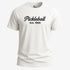White t-shirt with 'Pickleball Est. 1965' text on a white background